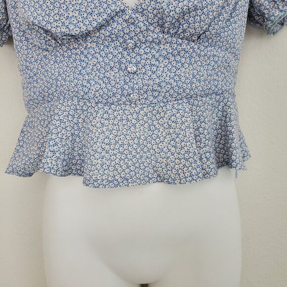 Princess Polly Women's Babydoll Top 4 Blue Floral Jamia Peplum Milkmaid Cottage - Picture 3 of 9